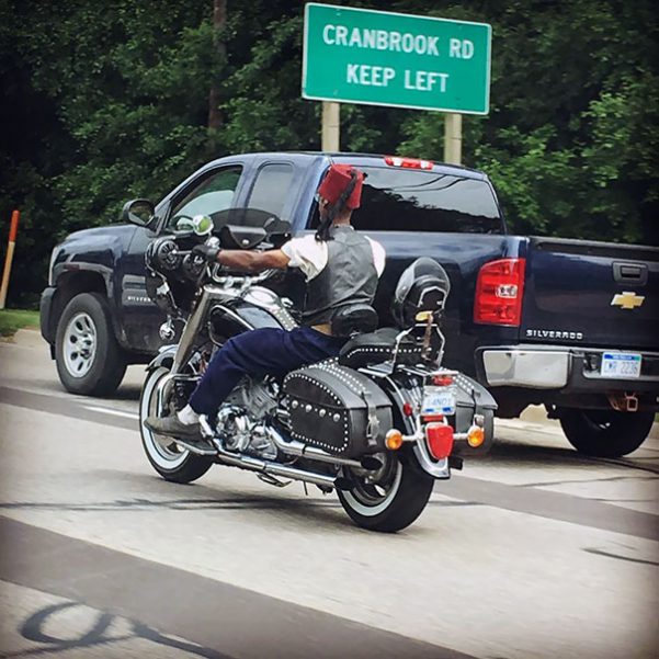 biker on his harly wearing a tarbouche
