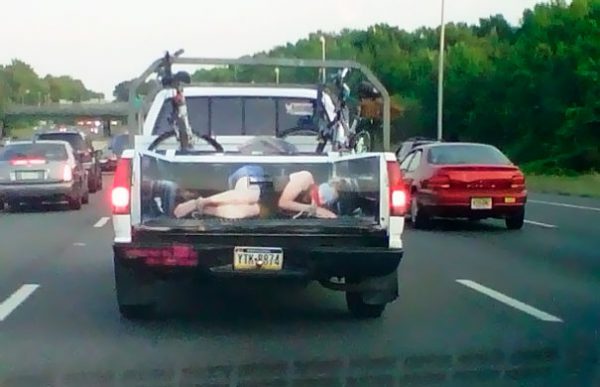 an image of a kidnapped girl in the back of a truck as goof 