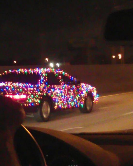 car full of lights