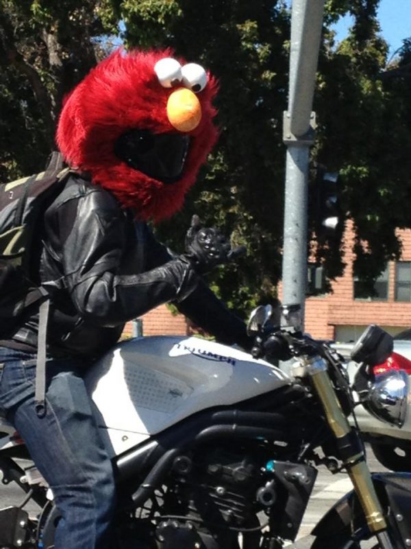elmo on his bike