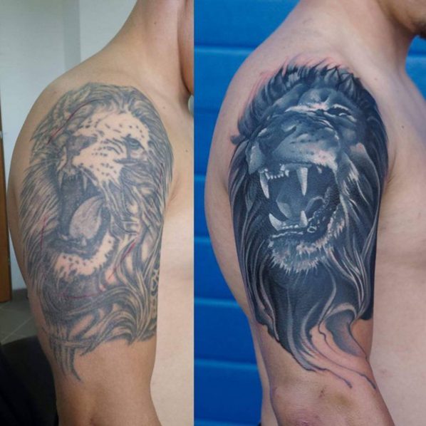 lion cover up tattoo