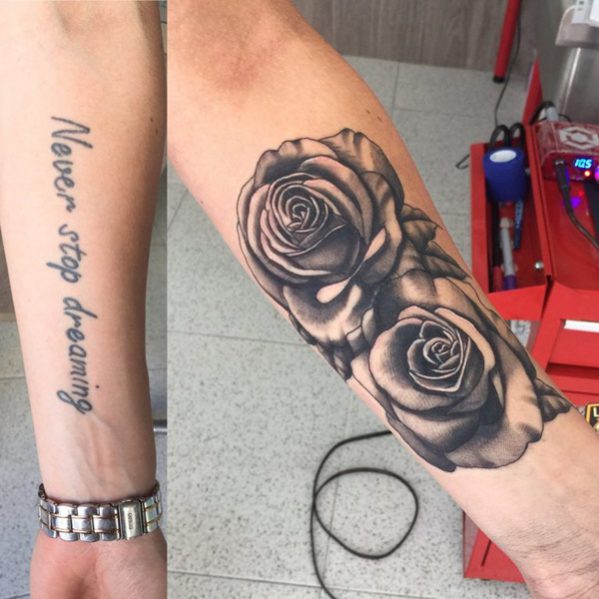 cover up tattoo with grey roses
