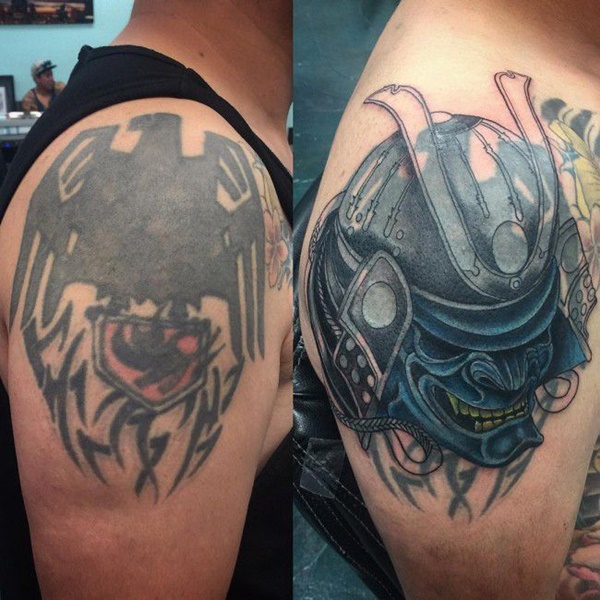 cover up tattoo of a scary looking demon 