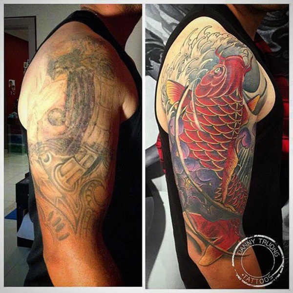 coy fish tattoo cover up