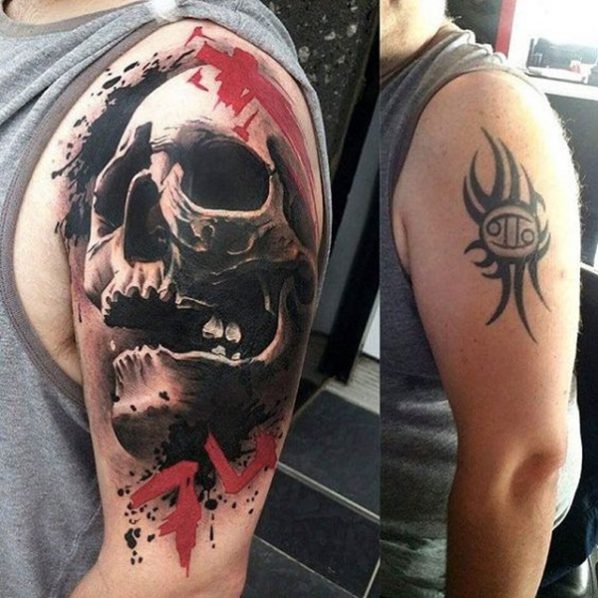 cover up tribe tattoo with a skull