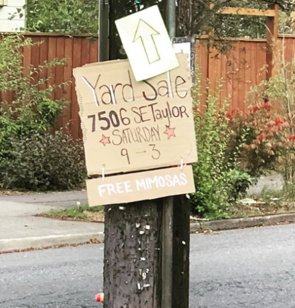 mimosas for free yard sale sign