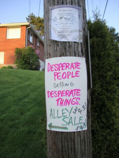 desperate people yard sale sign