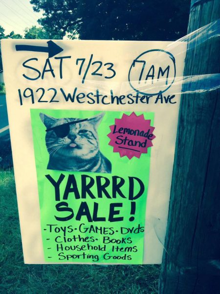 pirate cat yard sale sign