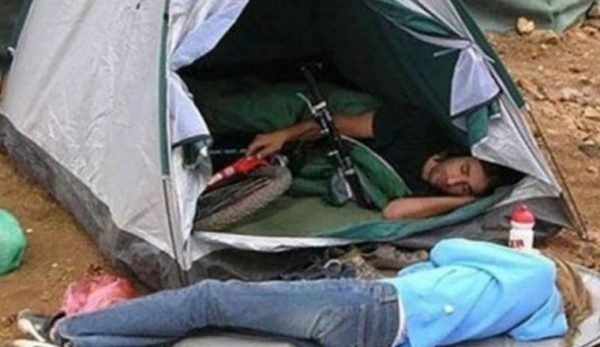 camping trip sleeping with bike